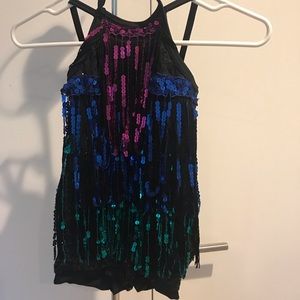 Jazz costume in black sequined fringe.